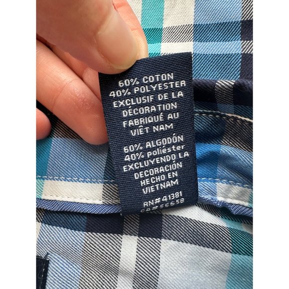 Chaps Performance Easy Care Twill Button Up Shirt Men XXL Blue White Plaid NWT - Picture 7 of 12
